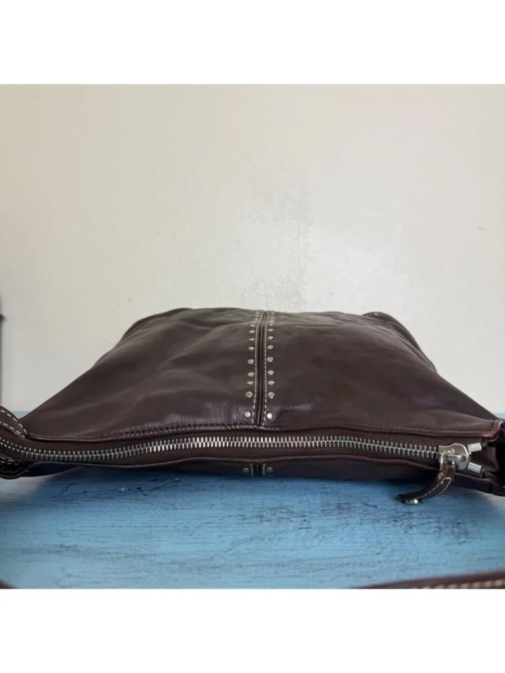 Michael Kors Vintage Astor Leather Studded Hobo Shoulder Bag Brown